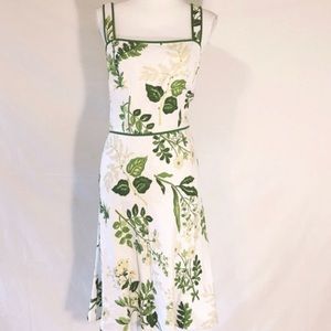 Loft White Floral Spring Leaves Linen Dress